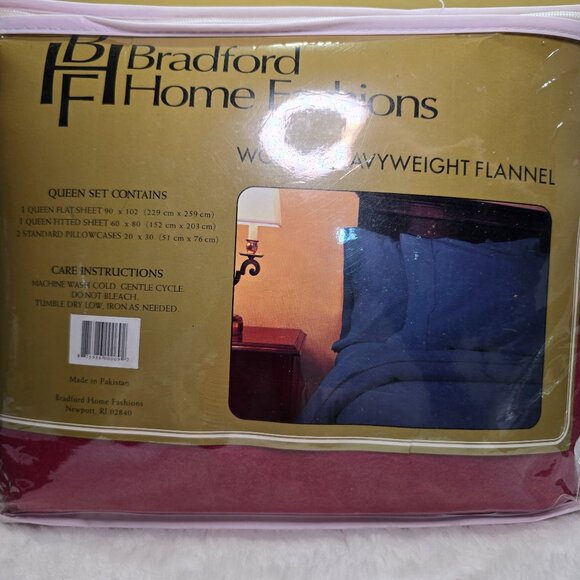 NIP Bradford Home Fashions Queen 100% Cotton Woven Flannel Sheet Set in Burgandy - Picture 3 of 6